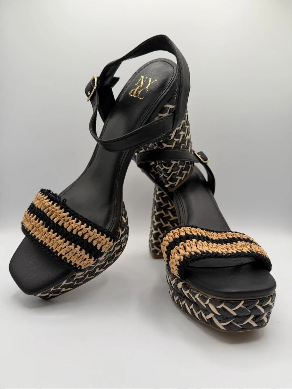 New York & Company Black and Tan Woven Platform Sandals